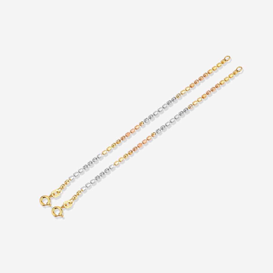 Tri-Tone Cube 925 Sterling Silver Kid's Bracelet