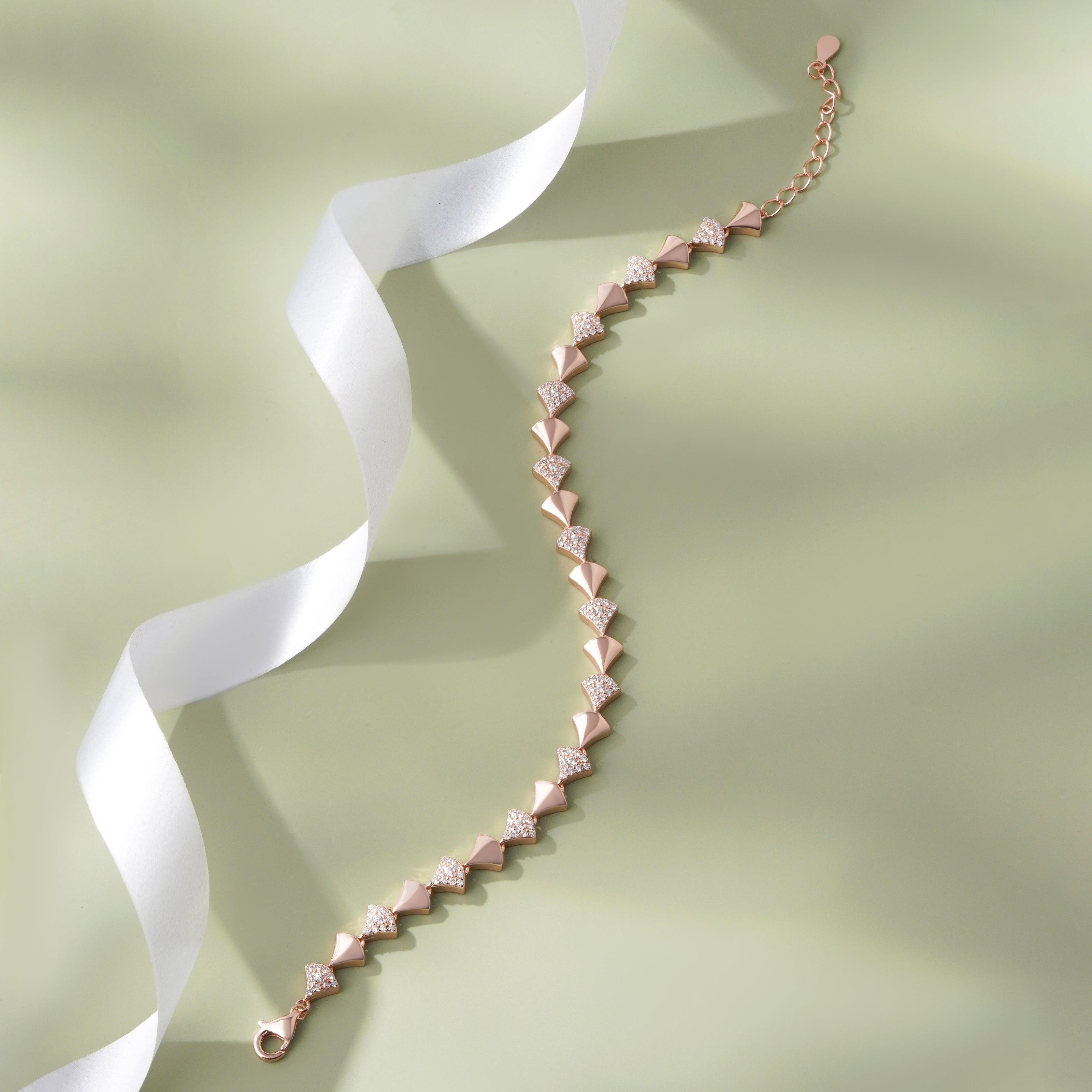 Triangle Shape Diamond CZ Rose Gold Bracelet for Women