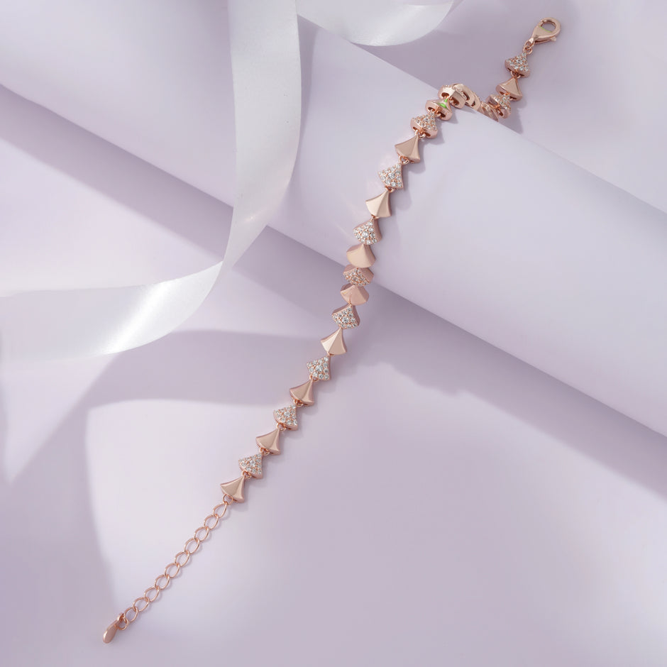 Triangle Shape Diamond CZ Rose Gold Bracelet for Women