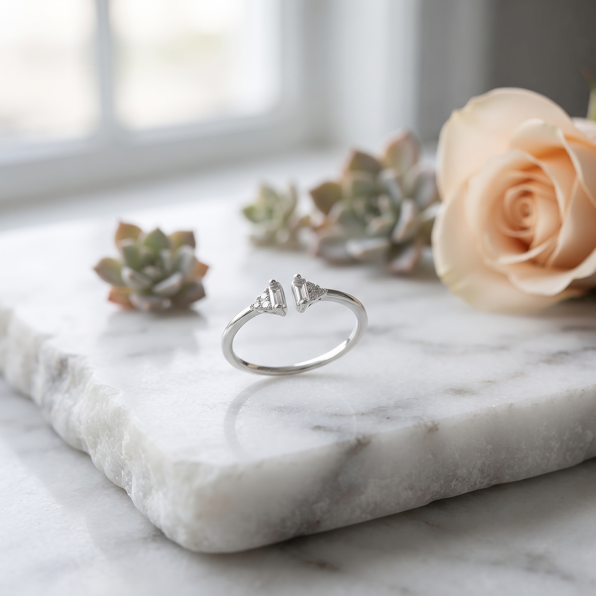 Triangle CZ Open Ring in 925 Sterling Silver for Women