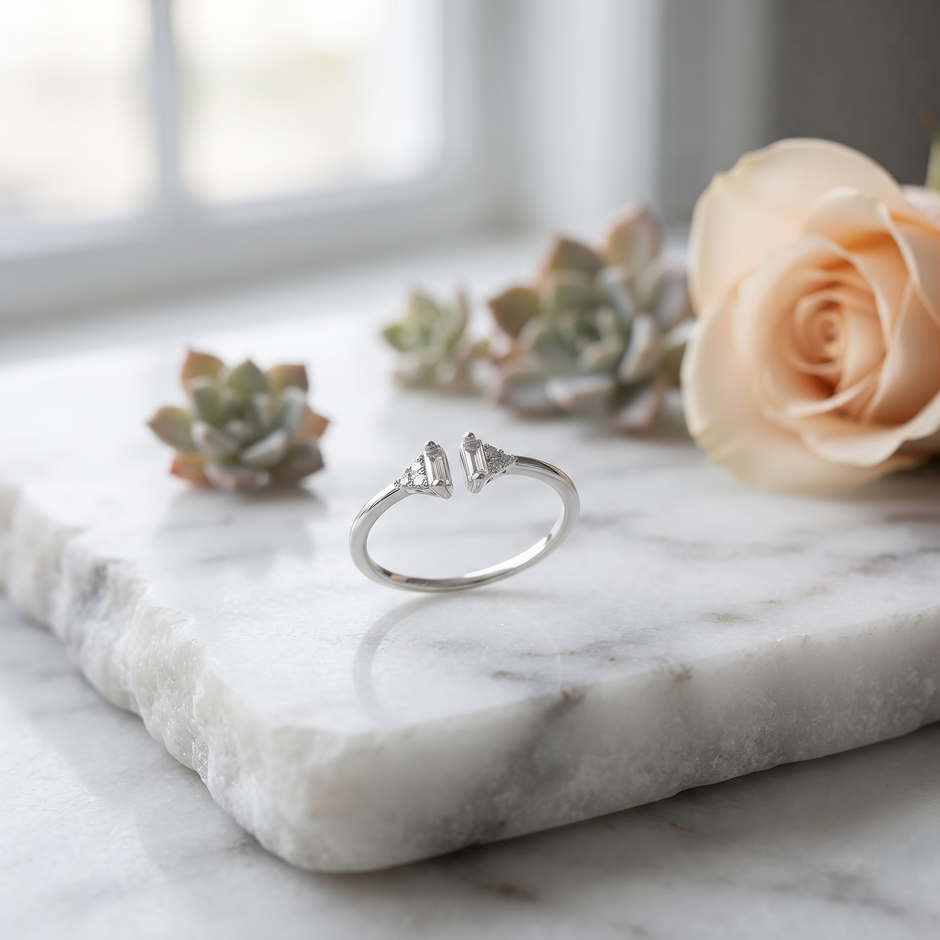 Triangle CZ Open Ring in 925 Sterling Silver for Women