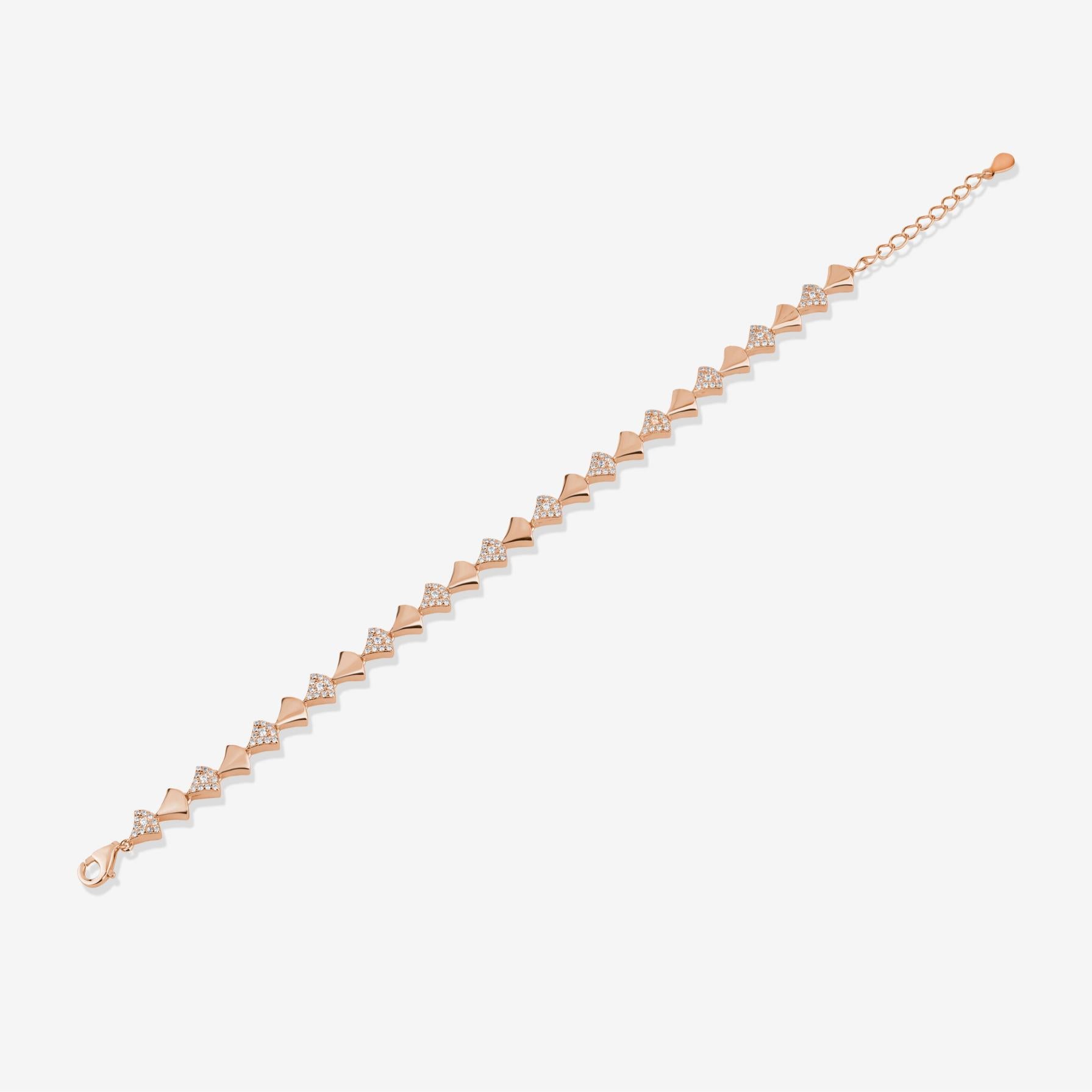 Triangle Shape Diamond CZ Straight-Line 925 Sterling Silver Rose Gold Bracelet for Women