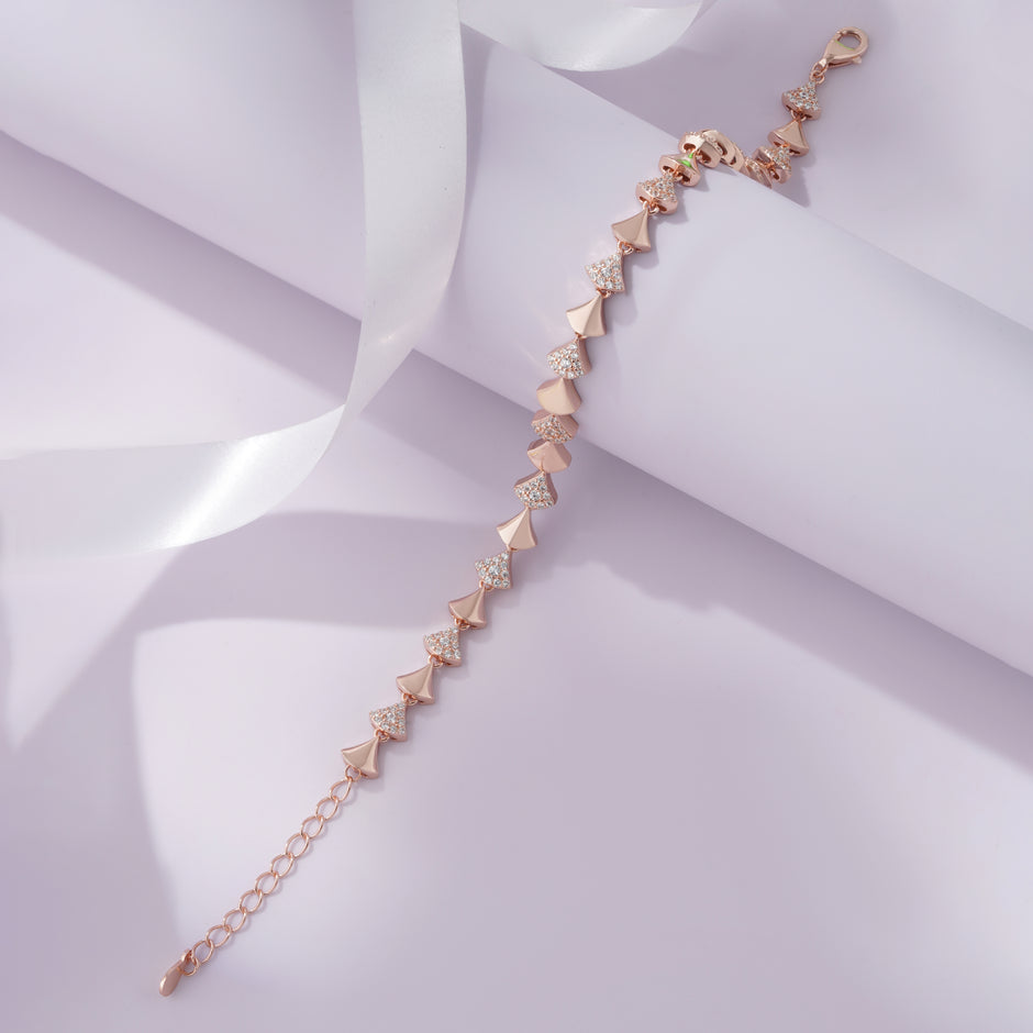 Triangle Shape Diamond CZ Straight-Line 925 Sterling Silver Rose Gold Bracelet for Women