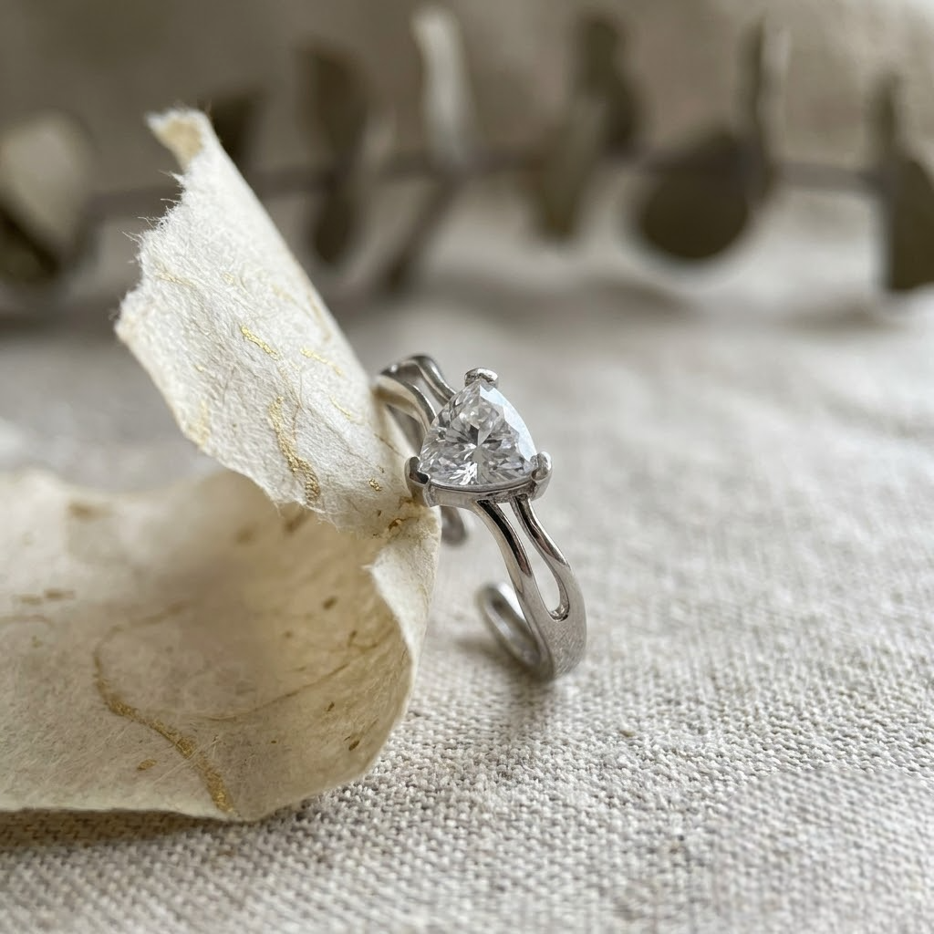 925 Sterling Silver Adjustable Open Ring with Trillion CZ Solitaire