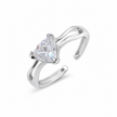 925 Sterling Silver Adjustable Open Ring with Trillion CZ Solitaire