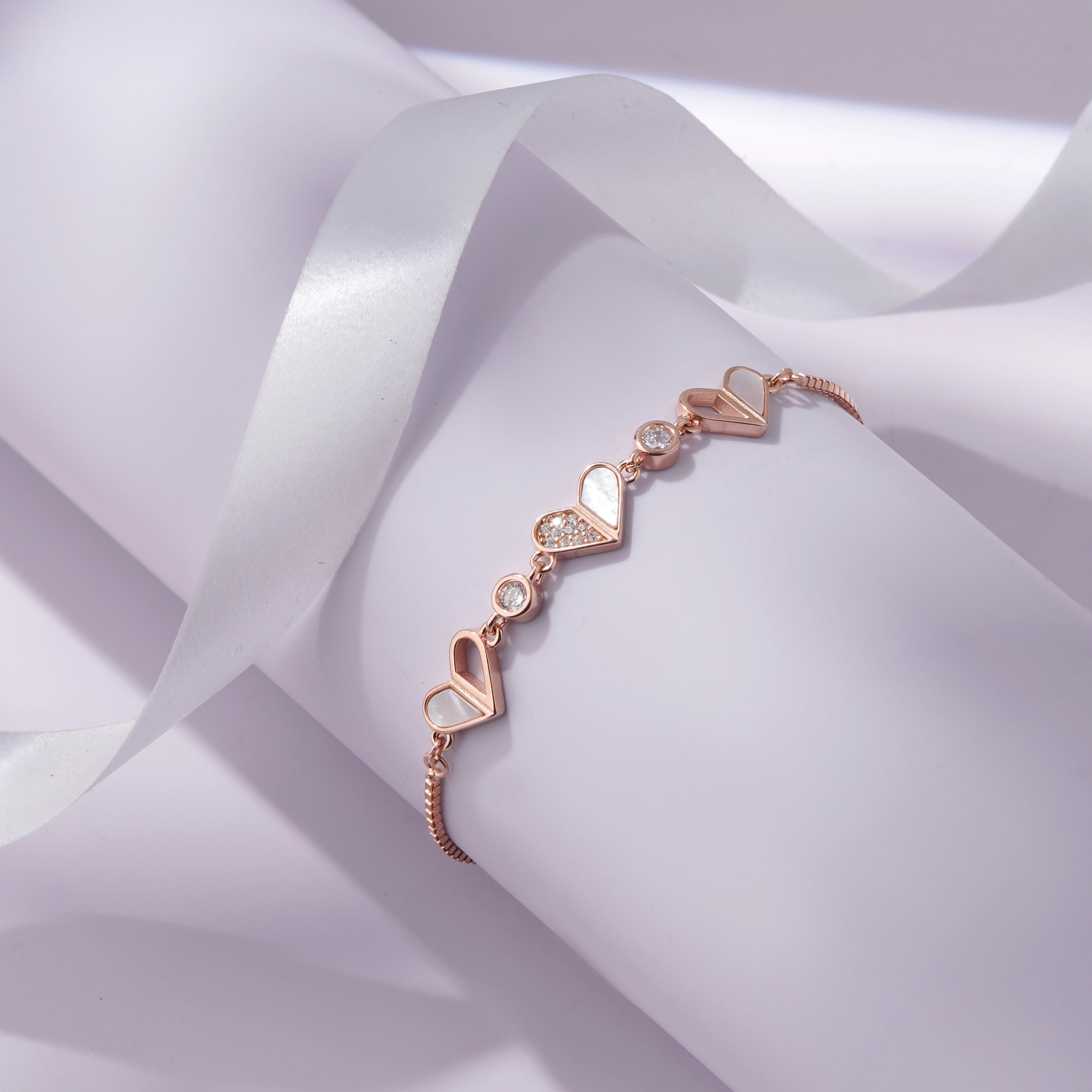 Heart Charm Diamond Adjustable Rose Gold Bracelet for Women