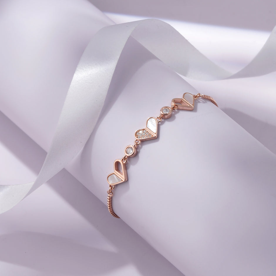 Heart Charm Diamond Adjustable Rose Gold Bracelet for Women