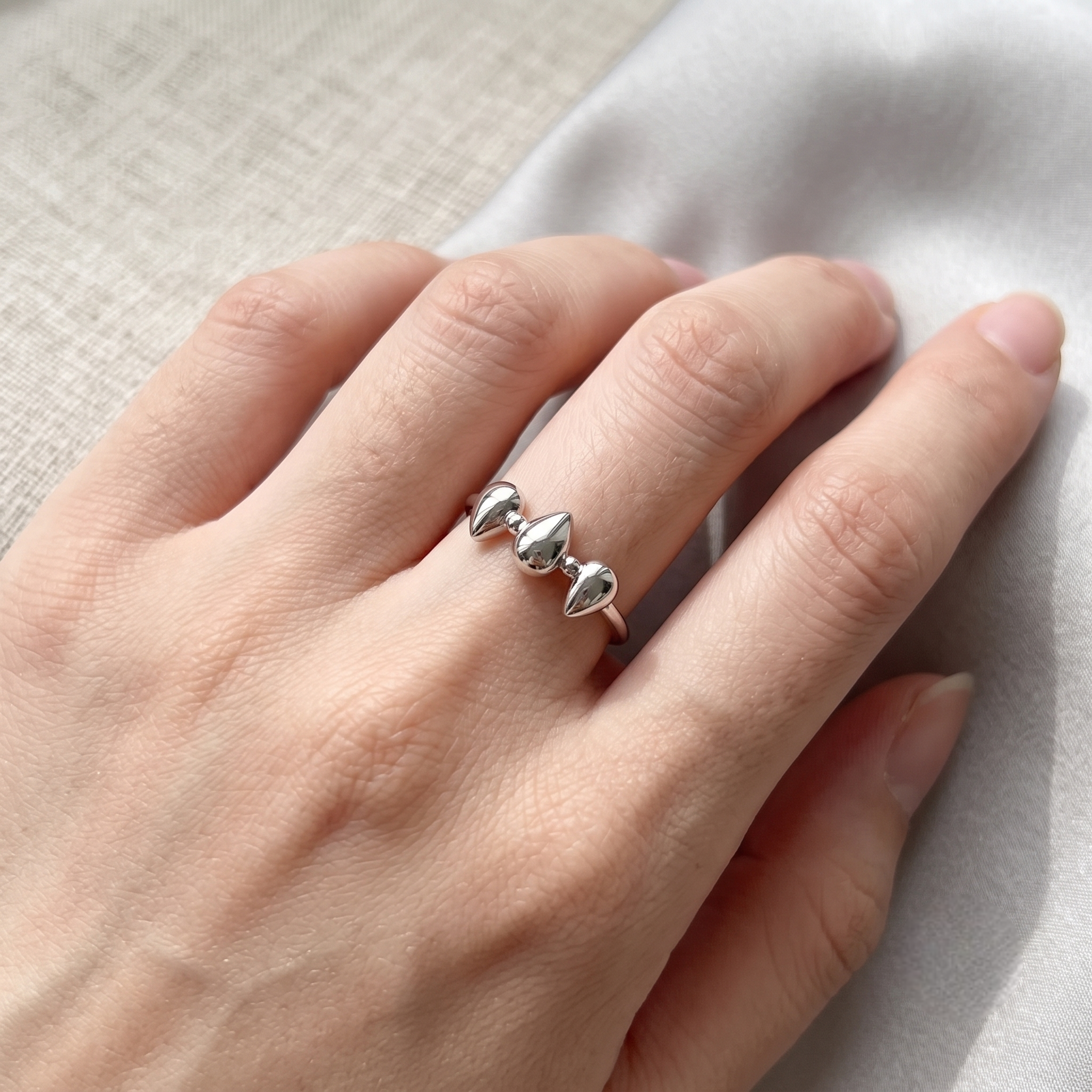 925 Sterling Silver Open Ring with Three Trillion-Cut Clear CZ Stones.