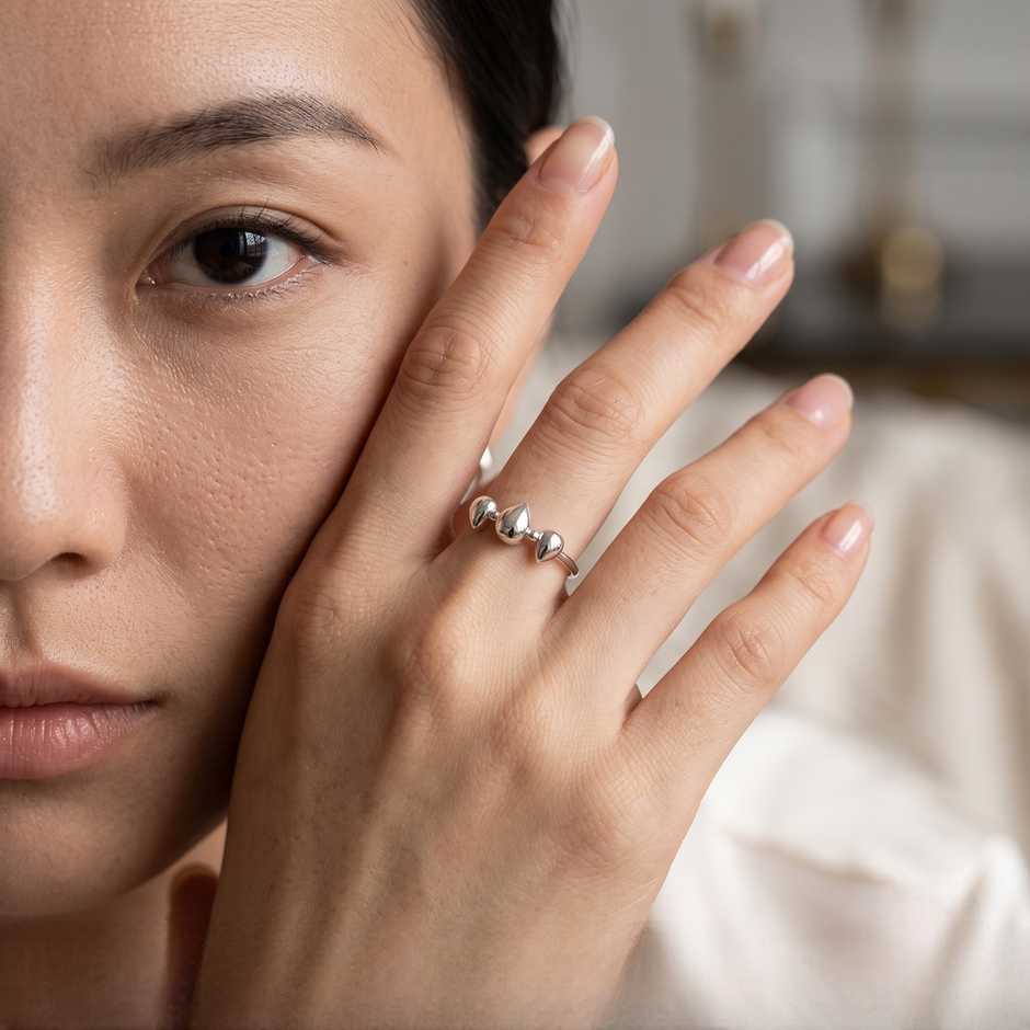 925 Sterling Silver Open Ring with Three Trillion-Cut Clear CZ Stones.
