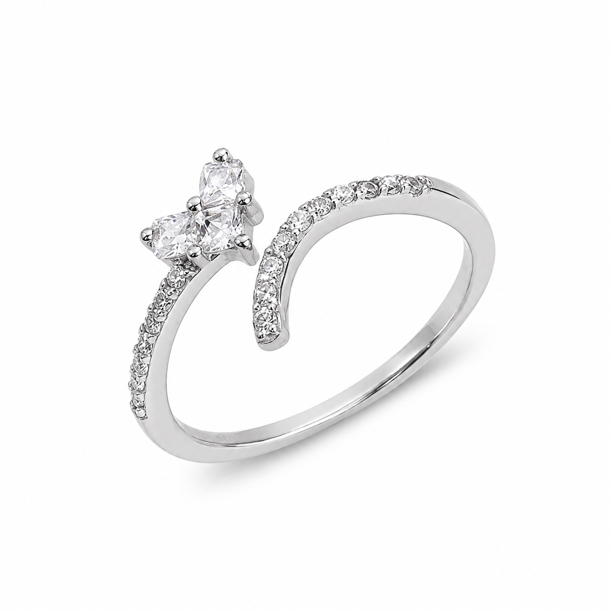 925 Sterling Silver Emerald-Cut Open Ring with Triple Round CZ Accent Stones