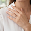 925 Sterling Silver Emerald-Cut Open Ring with Triple Round CZ Accent Stones