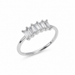 925 Sterling Silver Three-Stone Emerald Cut Cubic Zirconia Ring for Women on Black Stone Display