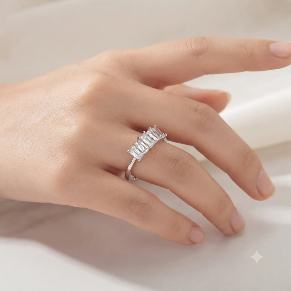 Triple Emerald CZ 925 Sterling Silver Ring for Women