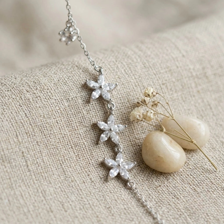 Triple Flower Charm 925 Sterling Silver Bracelet for Women
