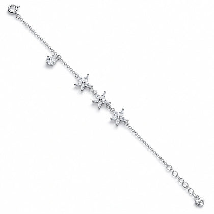 925 Sterling Silver Triple Floral CZ Bracelet for Women