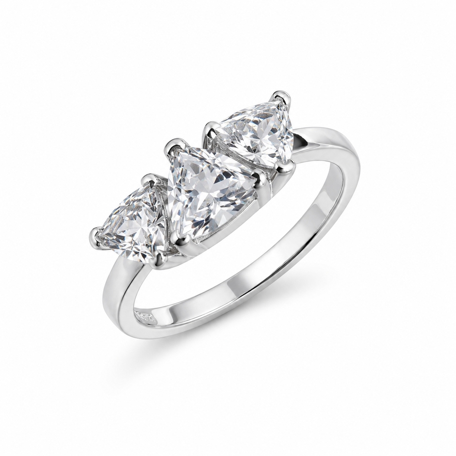 925 Sterling Silver Open Ring with Three Trillion-Cut Clear CZ Stones.