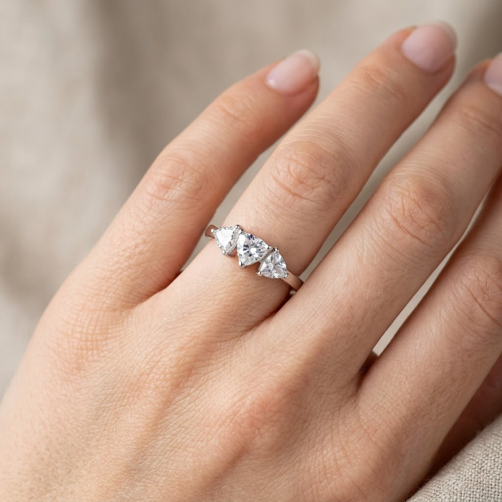 925 Sterling Silver Open Ring with Three Trillion-Cut Clear CZ Stones.
