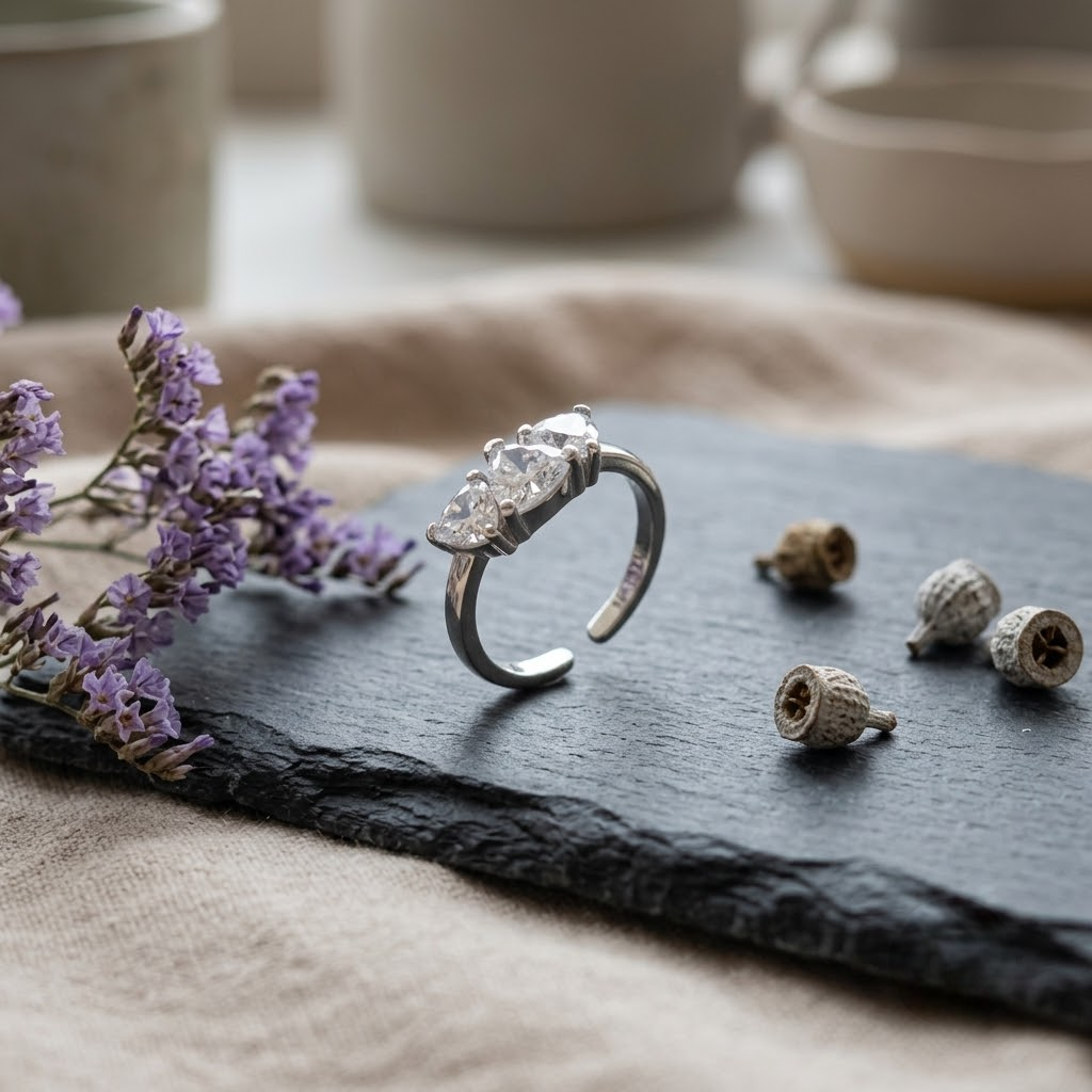 925 Sterling Silver Open Ring with Three Trillion-Cut Clear CZ Stones.