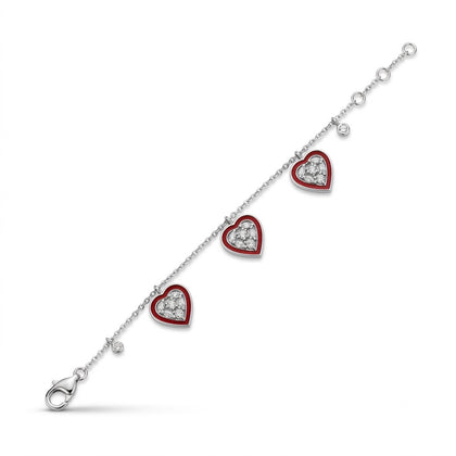 Red Heart CZ Charm 925 Sterling Silver Bracelet for Women