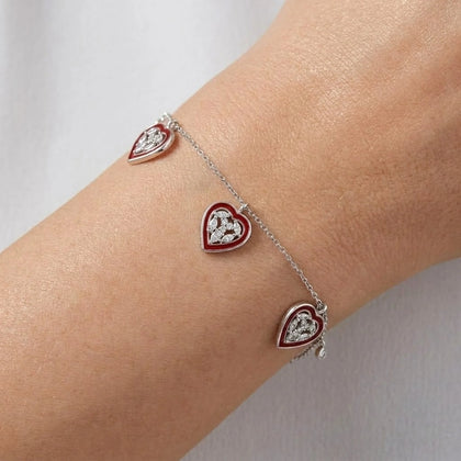 Red Heart CZ Charm 925 Sterling Silver Bracelet for Women