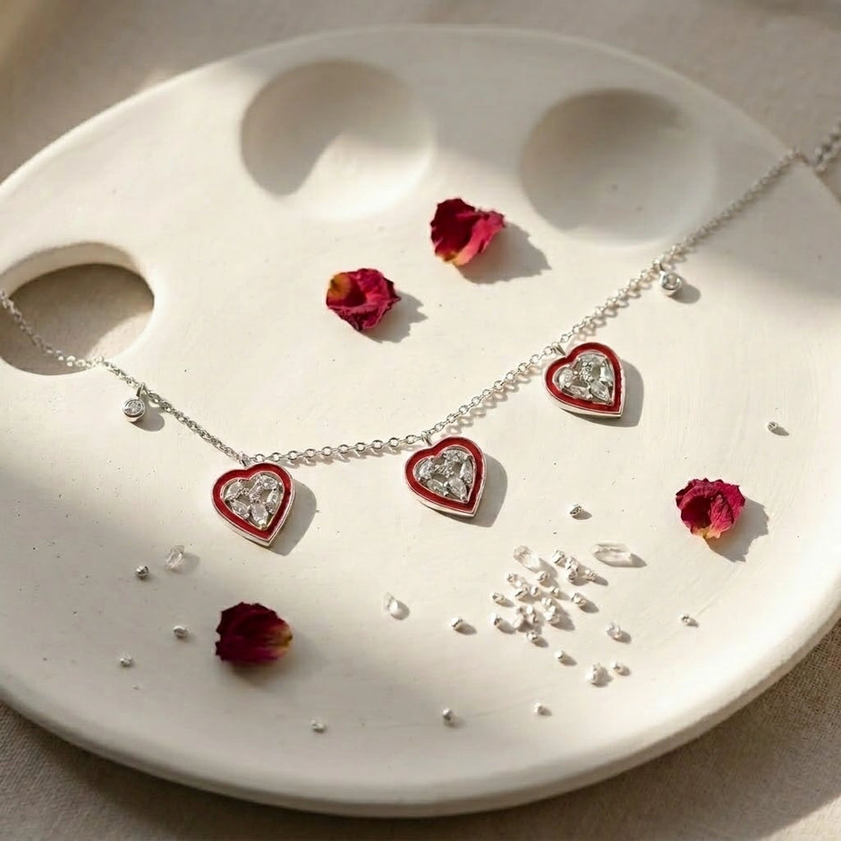 Triple Heart Charm 925 Sterling Silver Bracelet for Women