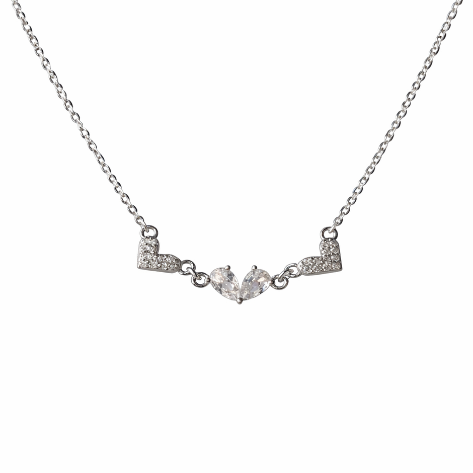 triple heart diamond 925 silver pendant chain