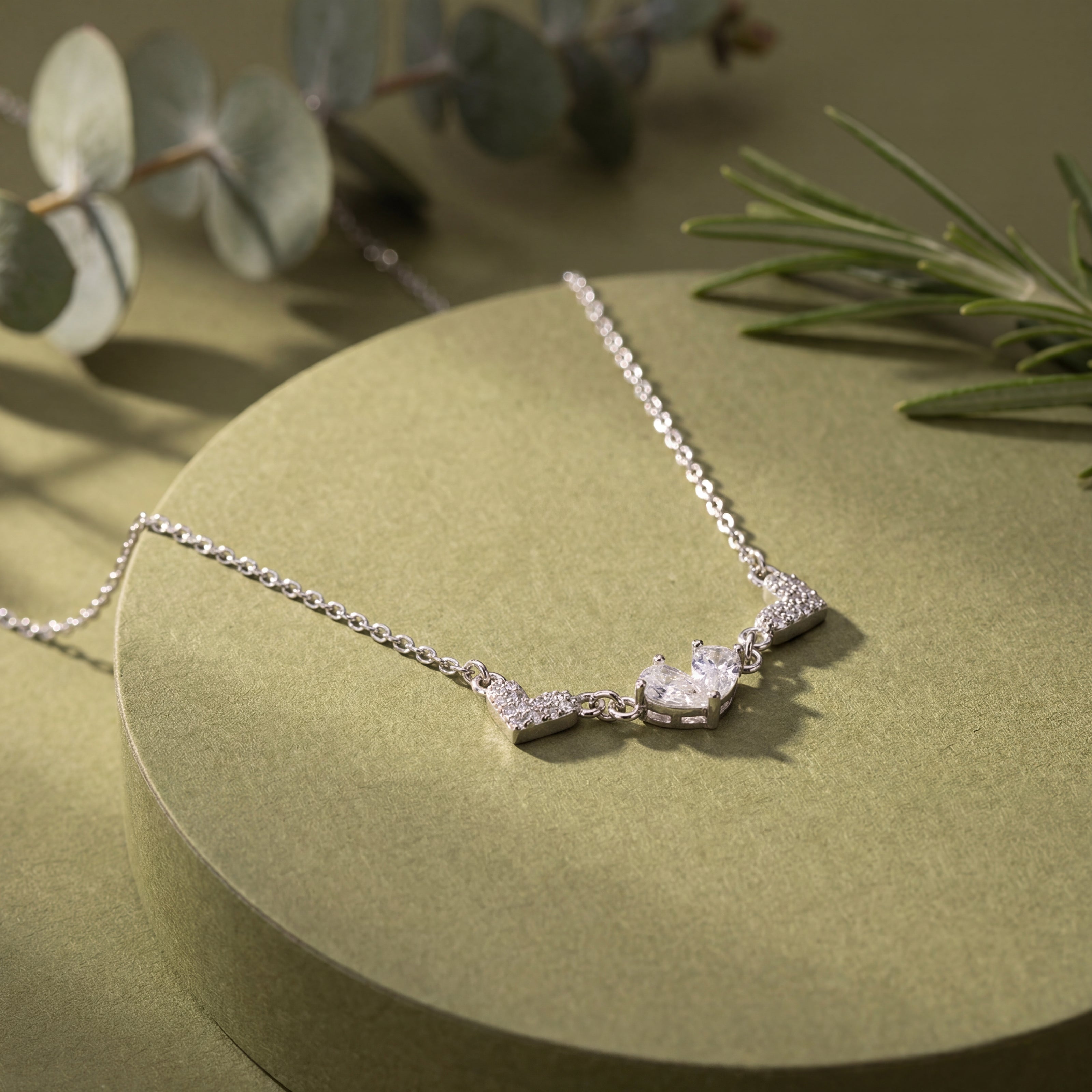 triple heart diamond 925 silver pendant chain