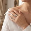 925 Sterling Silver Wrap Ring with Baguette and Pavé Cubic Zirconia on White Marble Display