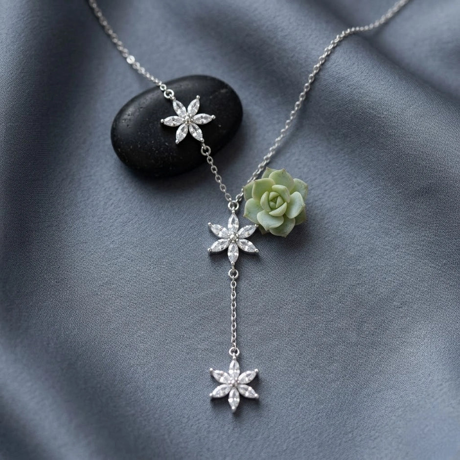 Triple Star Diamond 925 Sterling Silver Pendant Chain for Women