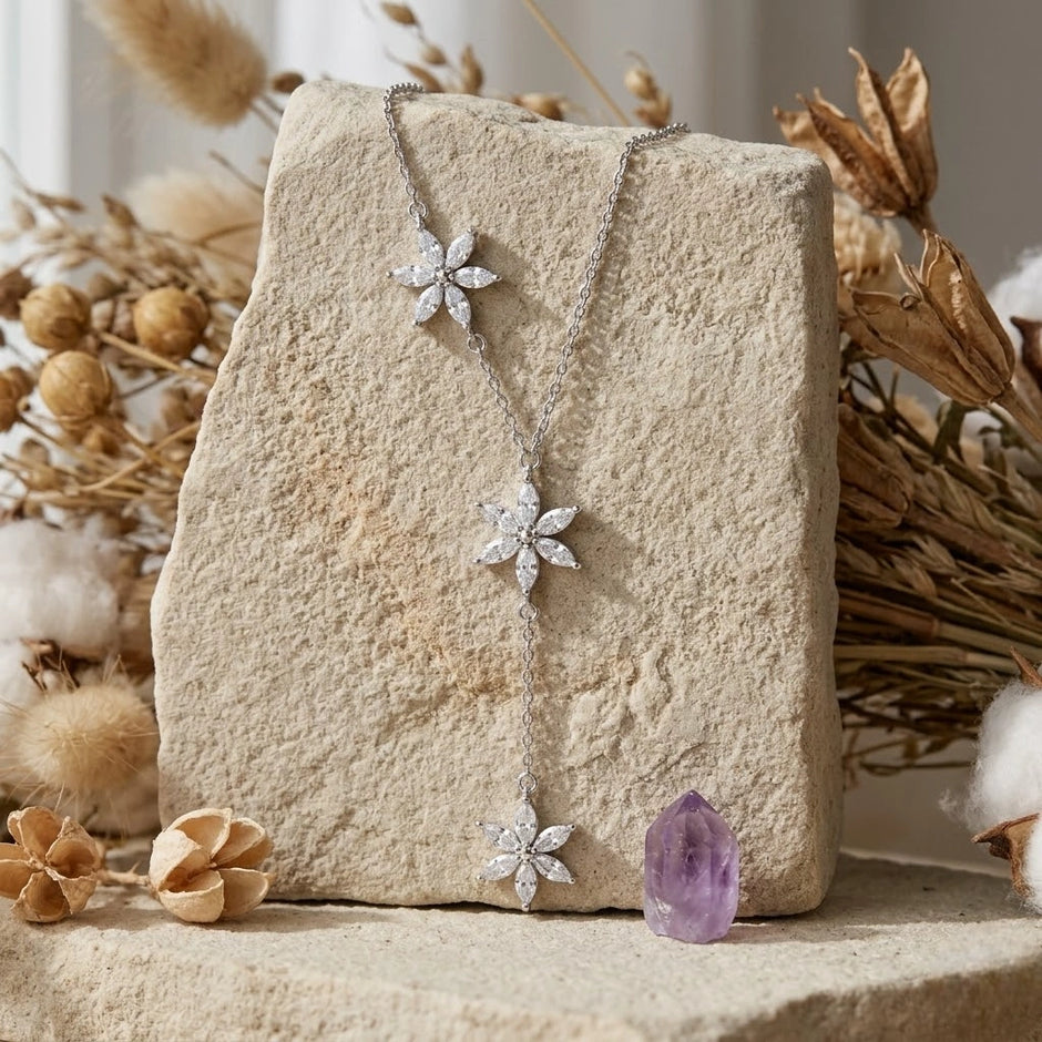 Triple Star Diamond 925 Sterling Silver Pendant Chain for Women