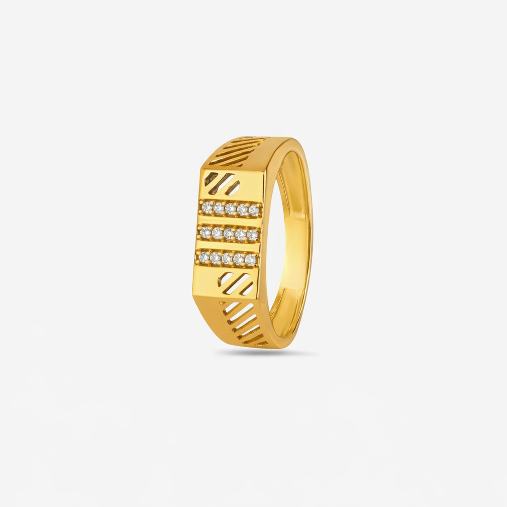 Triple Line CZ Men's Ring – 925 Sterling Silver Gold Ring for Men
