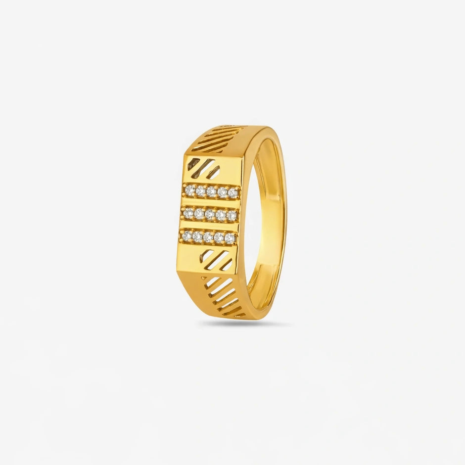 Triple Line CZ Men's Ring – 925 Sterling Silver Gold Ring for Men