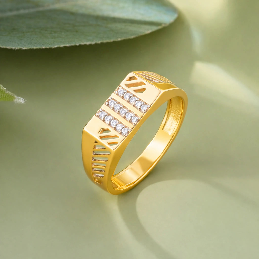 Triple Line CZ Men's Ring – 925 Sterling Silver Gold Ring for Men