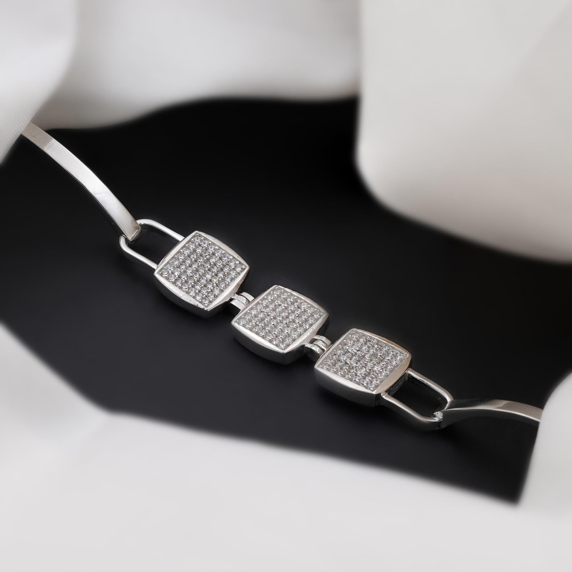 Geometric Diamond Cuff Silver Bracelet for Women