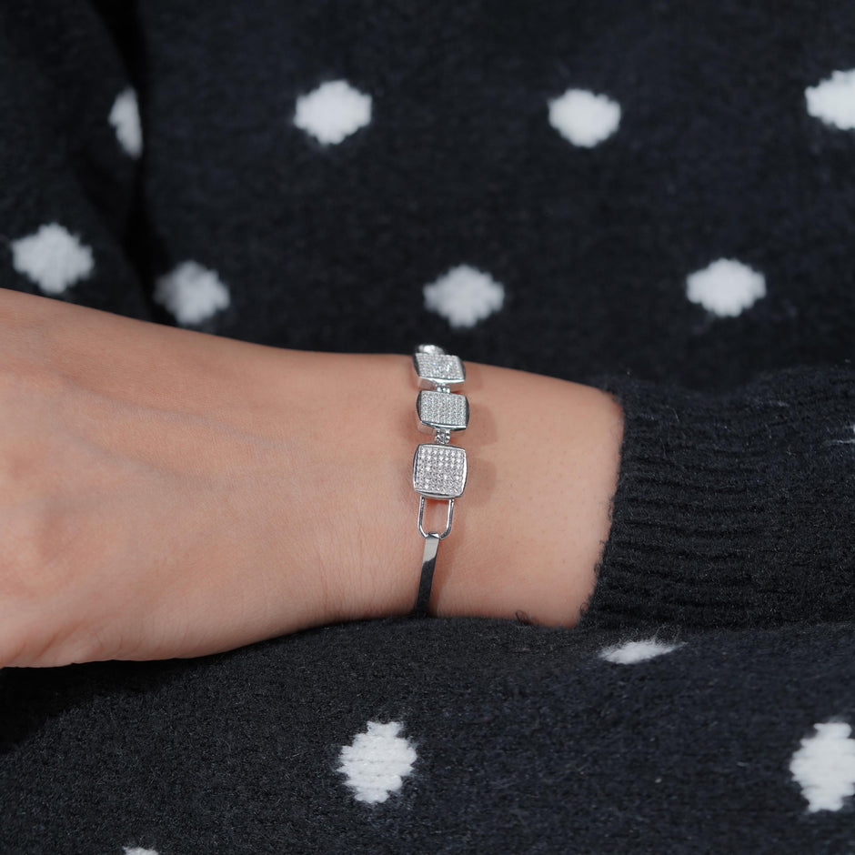 Geometric Diamond Cuff Silver Bracelet for Women