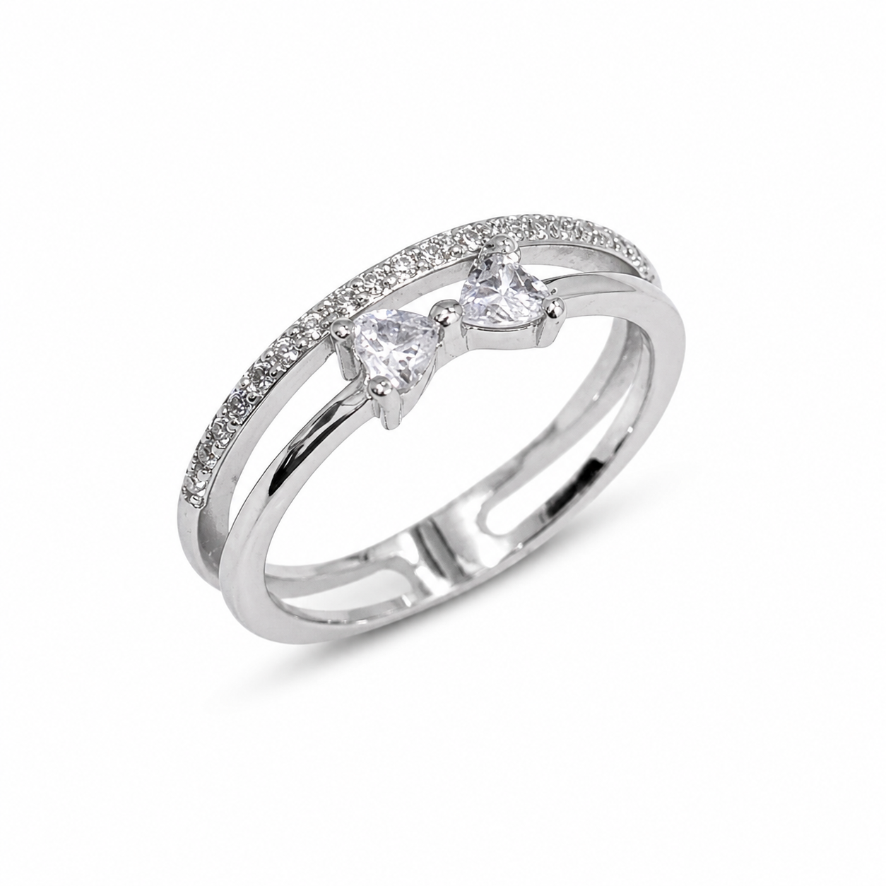 925 Sterling Silver Heart Open Ring with Clear CZ