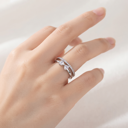 925 Sterling Silver Heart Open Ring with Clear CZ