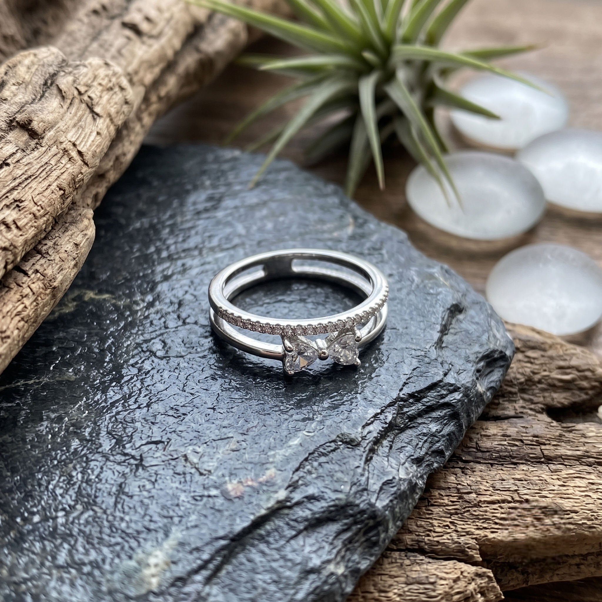 925 Sterling Silver Heart Open Ring with Clear CZ