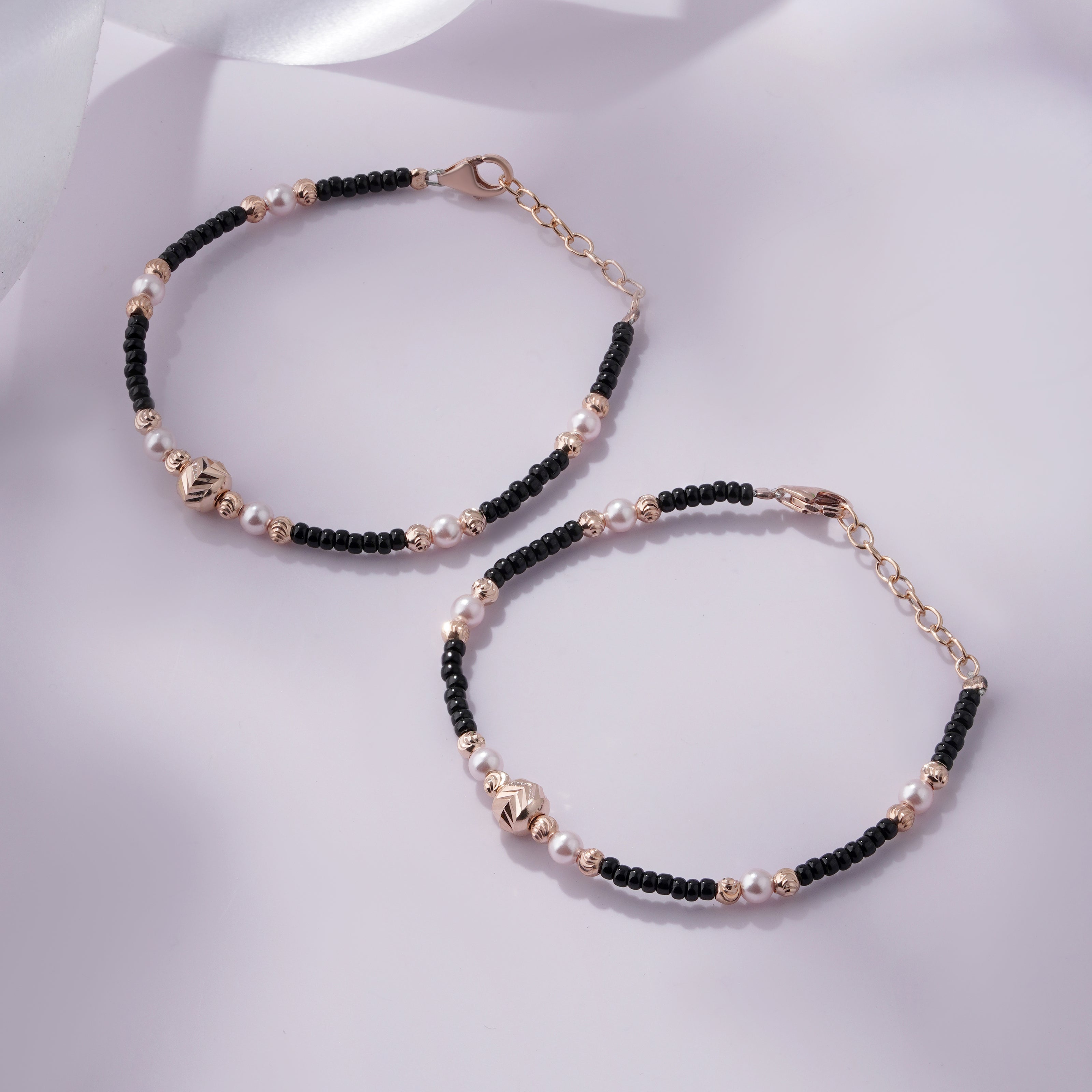 Twin Pearl Beaded 925 Sterling Silver Rose Gold Kid's Bracelet