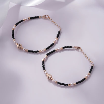 Twin Pearl Beaded 925 Sterling Silver Rose Gold Kid's Bracelet