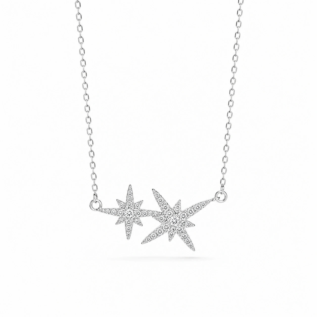 Twin Star Diamond 925 Sterling Silver Pendant Chain for Women