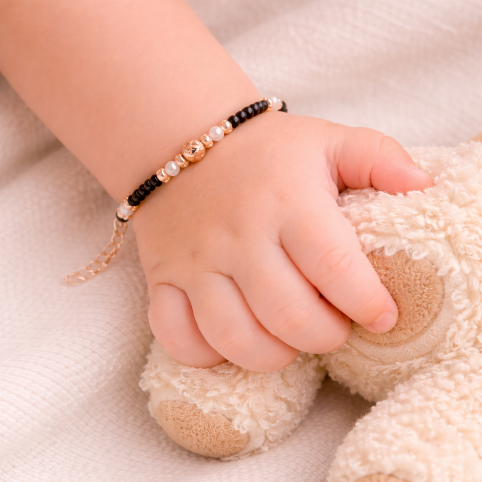 Twin Pearl Beaded 925 Sterling Silver Rose Gold Kid's Bracelet