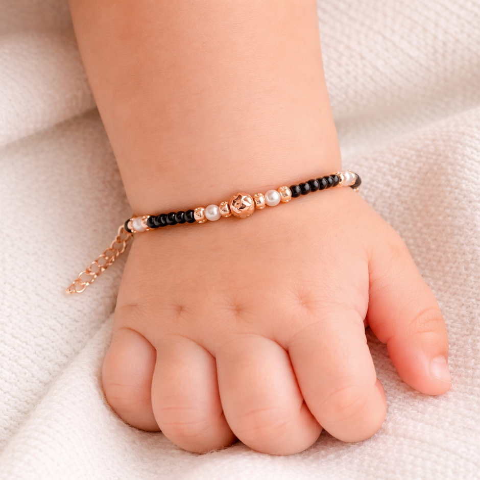 Twin Pearl Beaded 925 Sterling Silver Rose Gold Kid's Bracelet