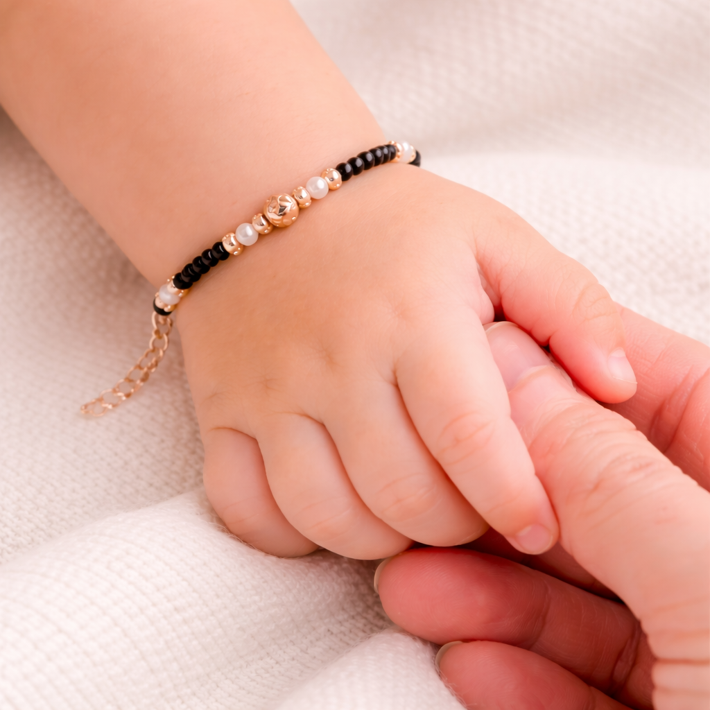 Twin Pearl Beaded 925 Sterling Silver Rose Gold Kid's Bracelet