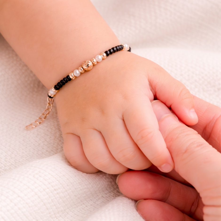 Twin Pearl Beaded 925 Sterling Silver Rose Gold Kid's Bracelet