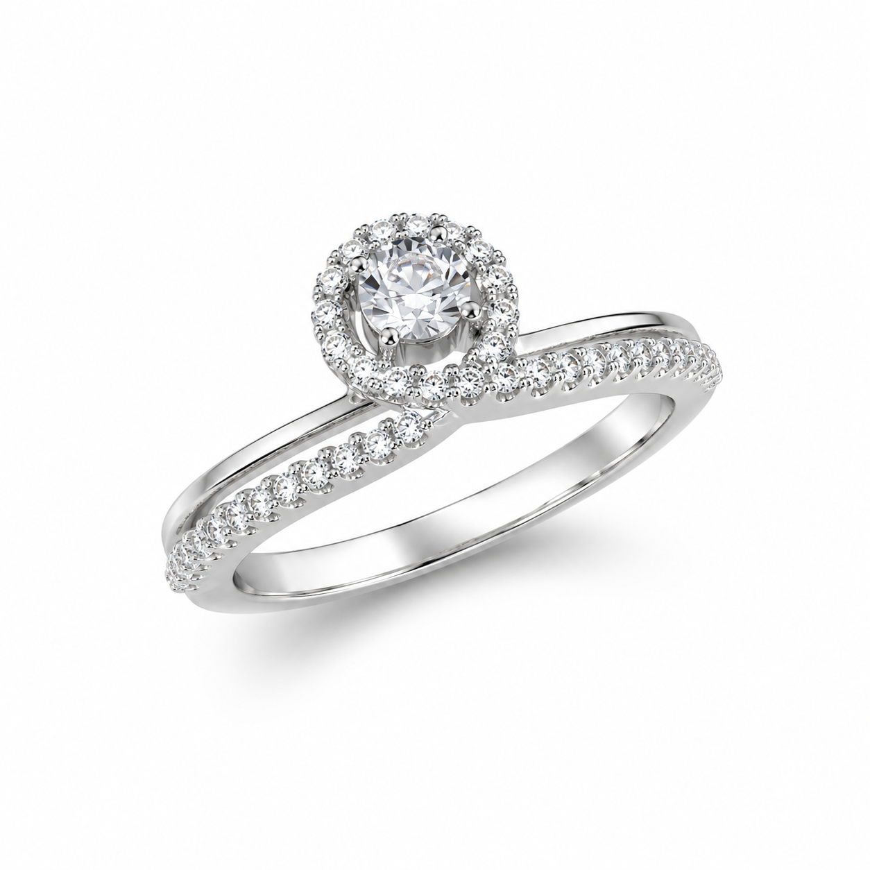 925 Sterling Silver Twisted Halo CZ Solitaire Ring for Women