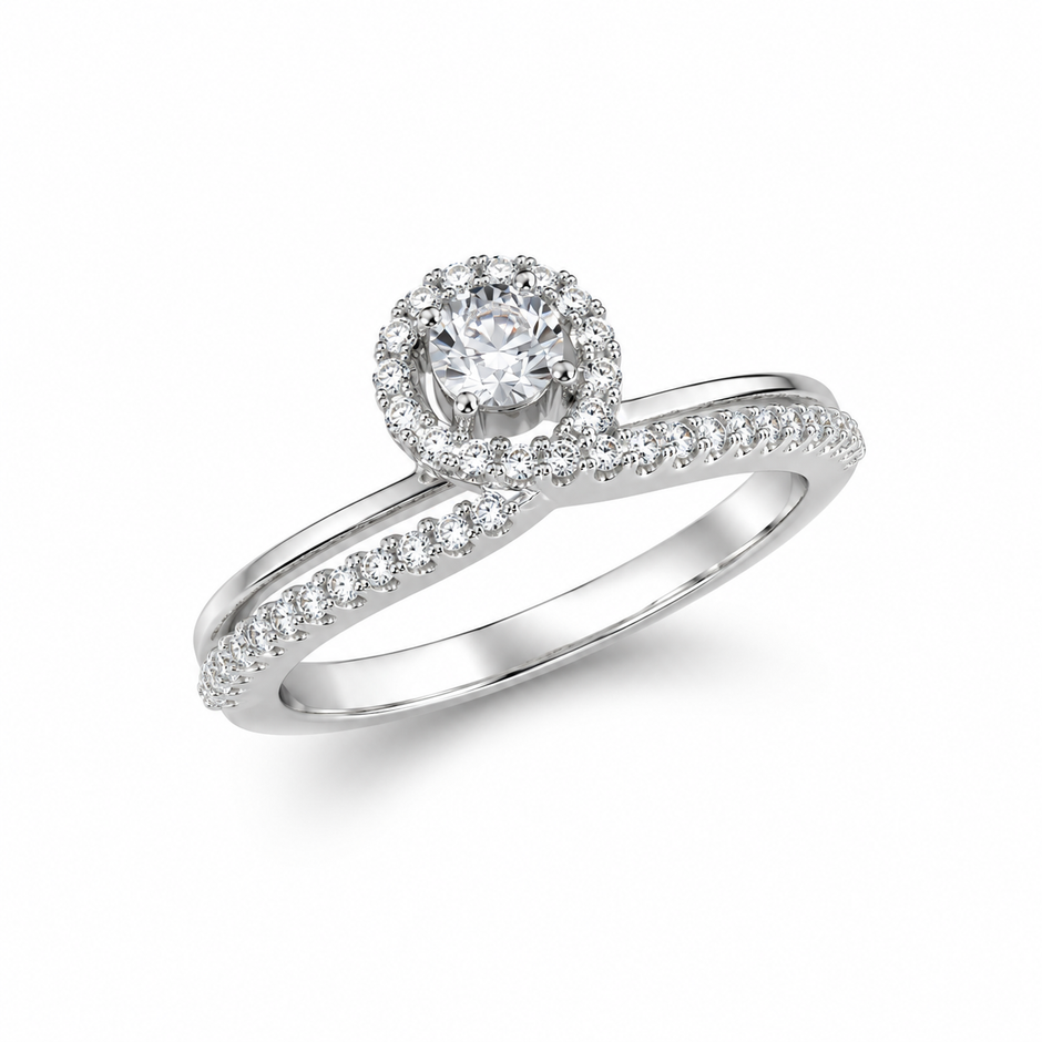 925 Sterling Silver Twisted Halo CZ Solitaire Ring for Women