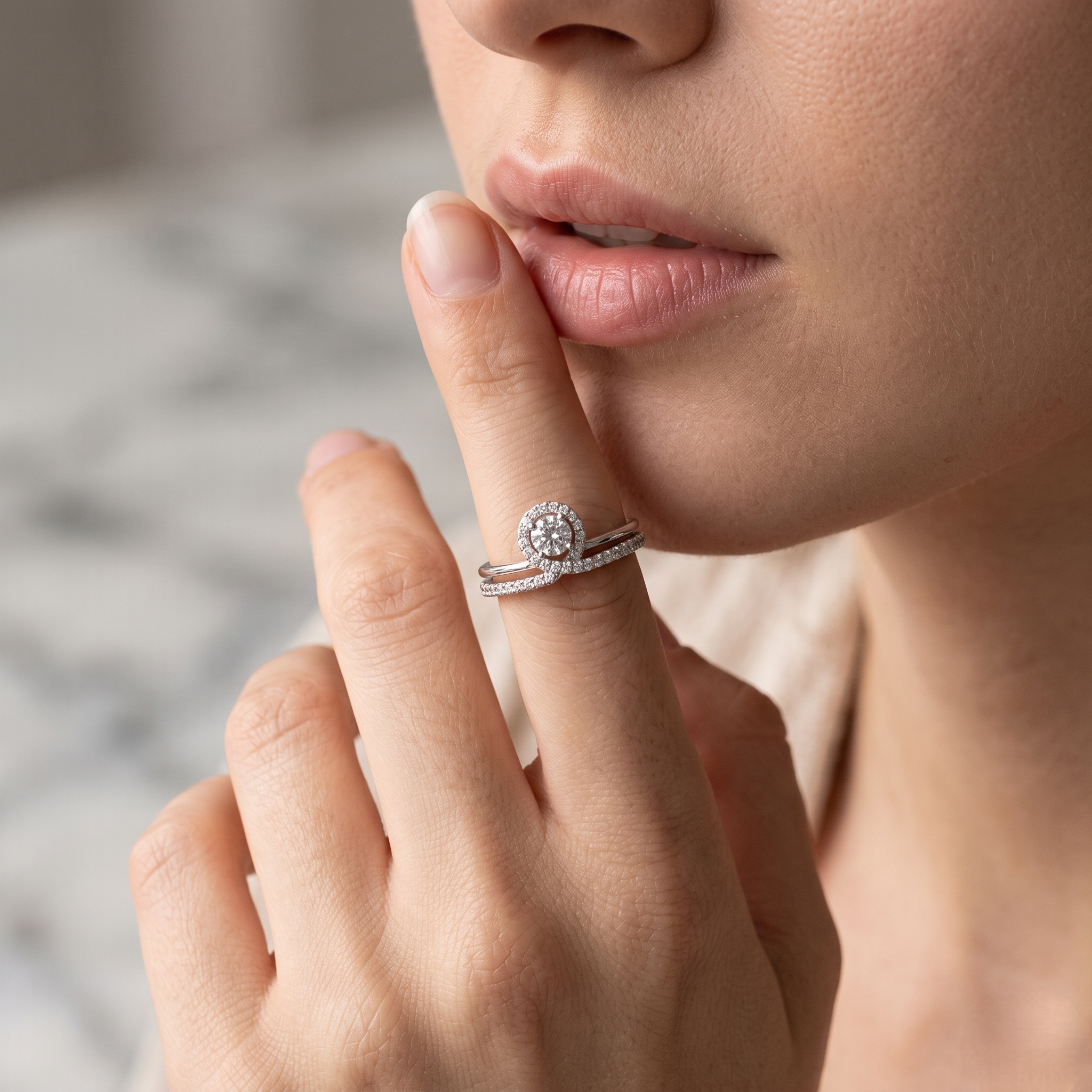 925 Sterling Silver Twisted Halo CZ Solitaire Ring for Women