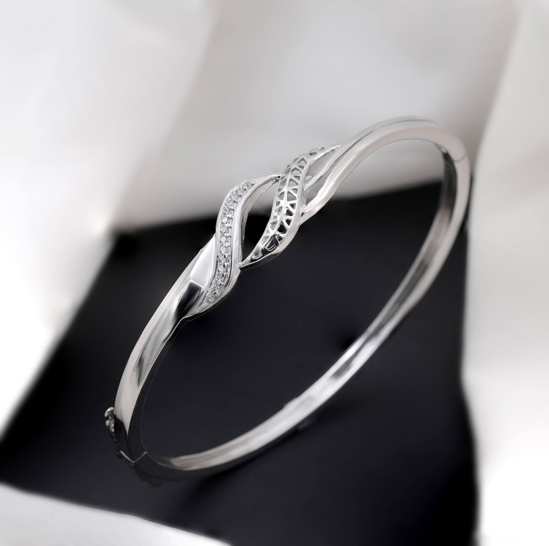 Twisted Wave Diamond Silver Bracelet for Women