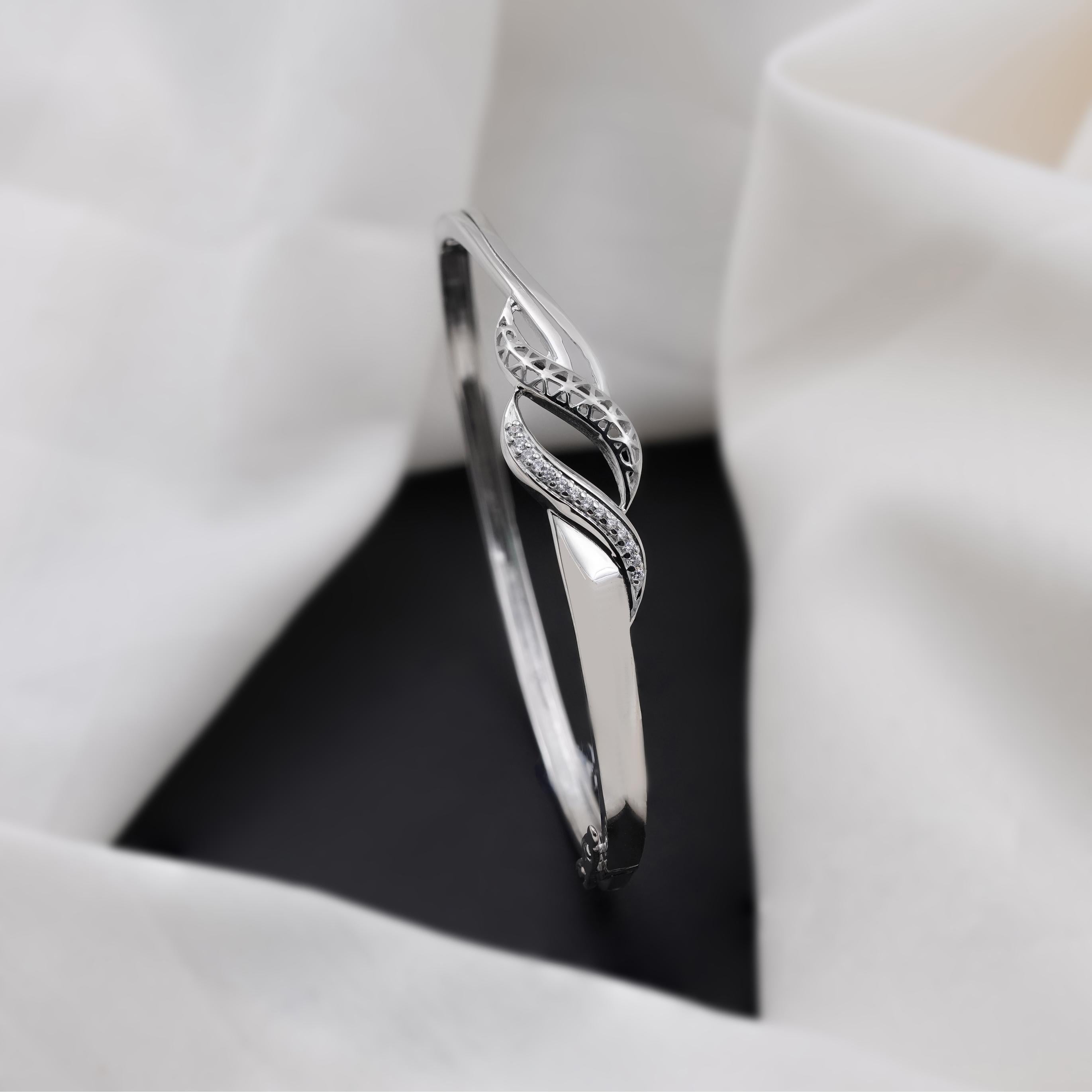 Twisted Wave Diamond Silver Bracelet for Women